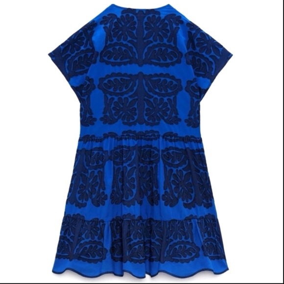 New ZARA Royal Blue Embroidered Dress - Picture 6 of 7
